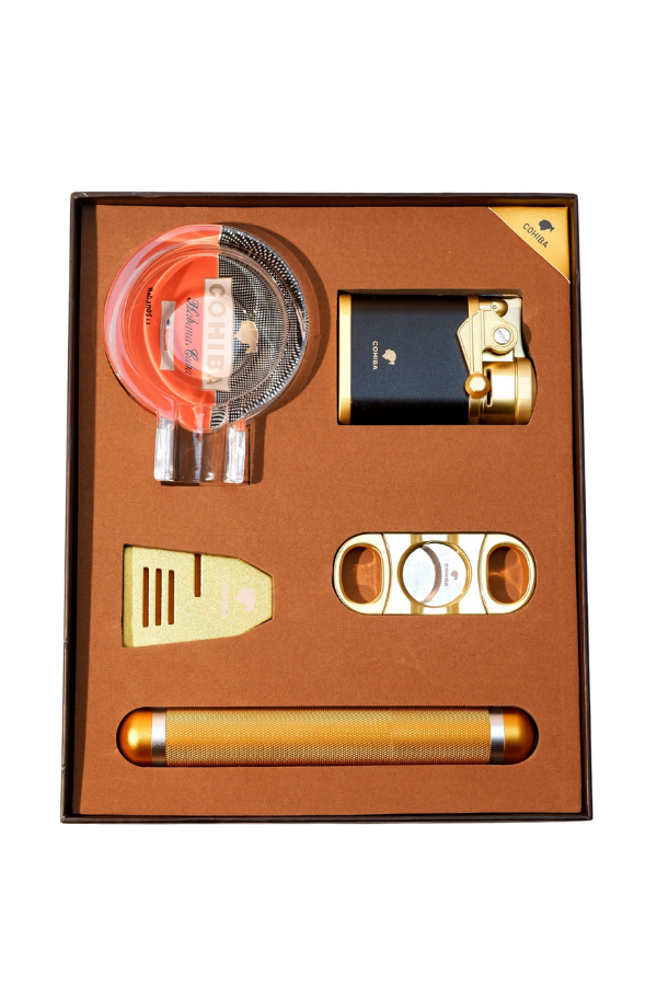 Cohiba Çakmak Kesici Küllük Sehpa Tüp Beşli Gold Puro Seti