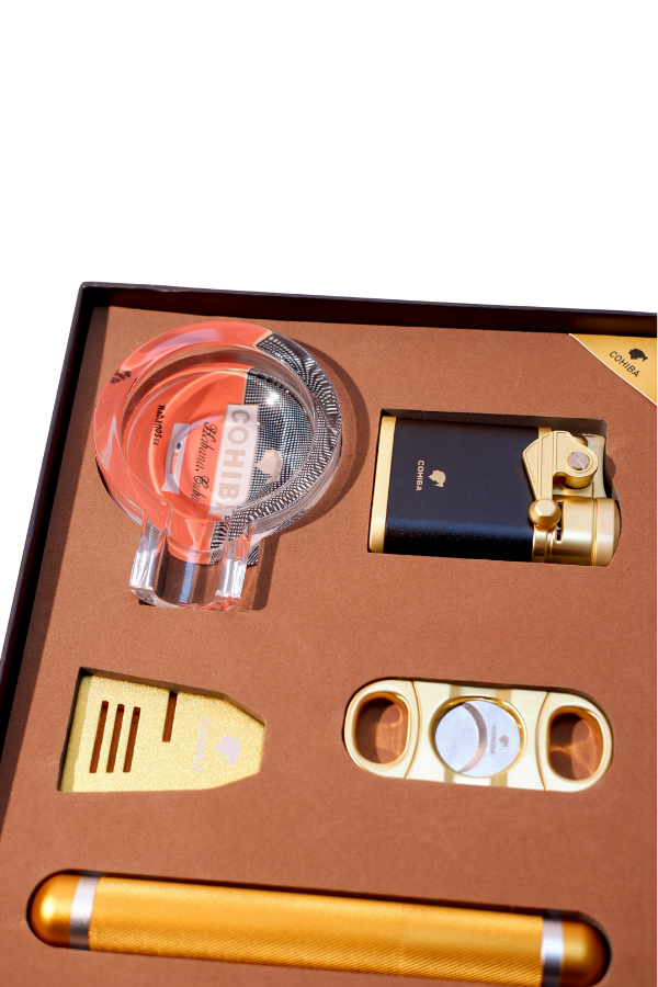 Cohiba Çakmak Kesici Küllük Sehpa Tüp Beşli Gold Puro Seti
