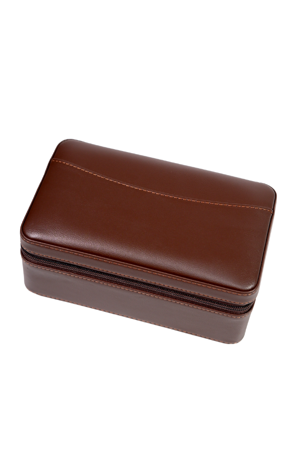 Cohiba Dahili Çakmaklı Kahverengi Mozaik Desenli Deri Puro Taşıma Çantası - Seyahat Humidoru