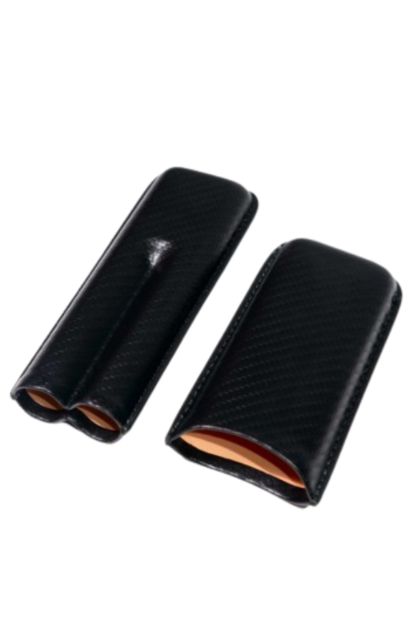 PQ Siyah Karbon Desenli İkili Deri Puro Kılıfı